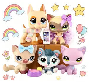 5PCS Cute Bobble Head Pet Toys Set, Mini Cat & Dog Figures with Accessories, Collectible Animal Playset, Great Gift for Kids Ages 4+