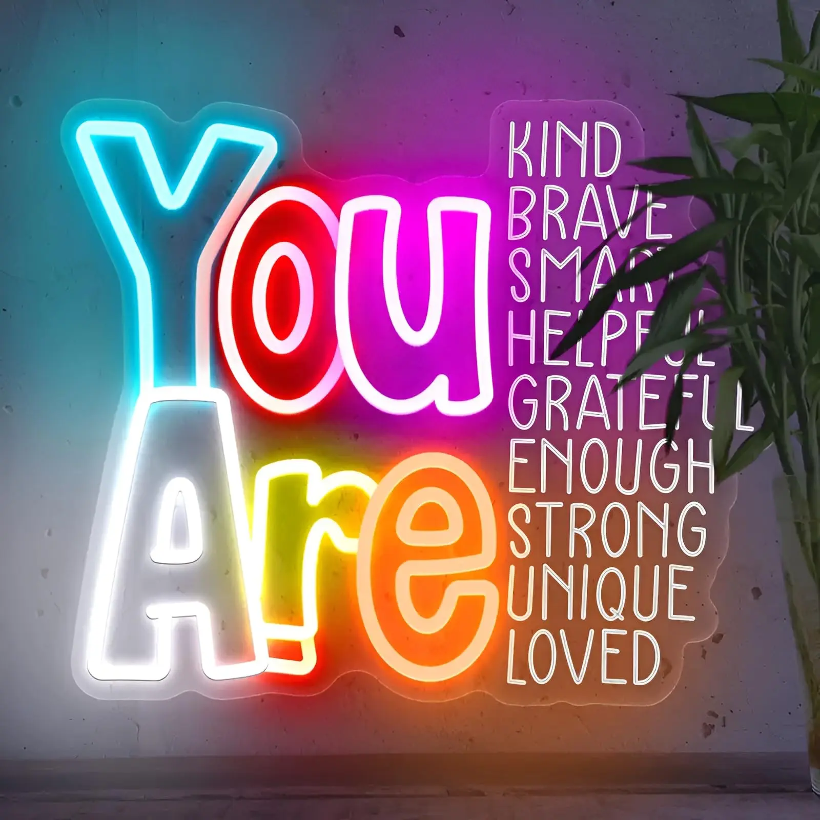 "Inspirational Text Neon Lighting - High-Quality Acrylic LED Strip - USB-Powered, Adjustable Wall Decor - Positive Affirmations Gift for Bedrooms, Offices"