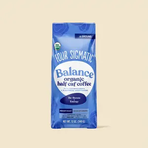 Balance Organic Half Caf Coffee with Ashwagandha and Eleuthero Adaptogens, 12oz Bag