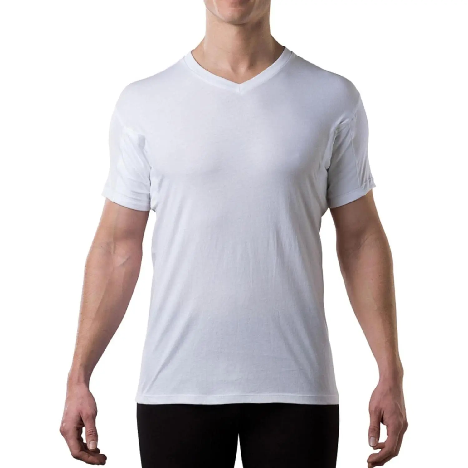 Men's Combed Cotton V-Neck Short Sleeve Sweatproof Undershirt - Original Fit, Seamless, Sweat Pads, Lightweight Tops - Menswear Alternative Tee for Day Wear, Interviews, Business