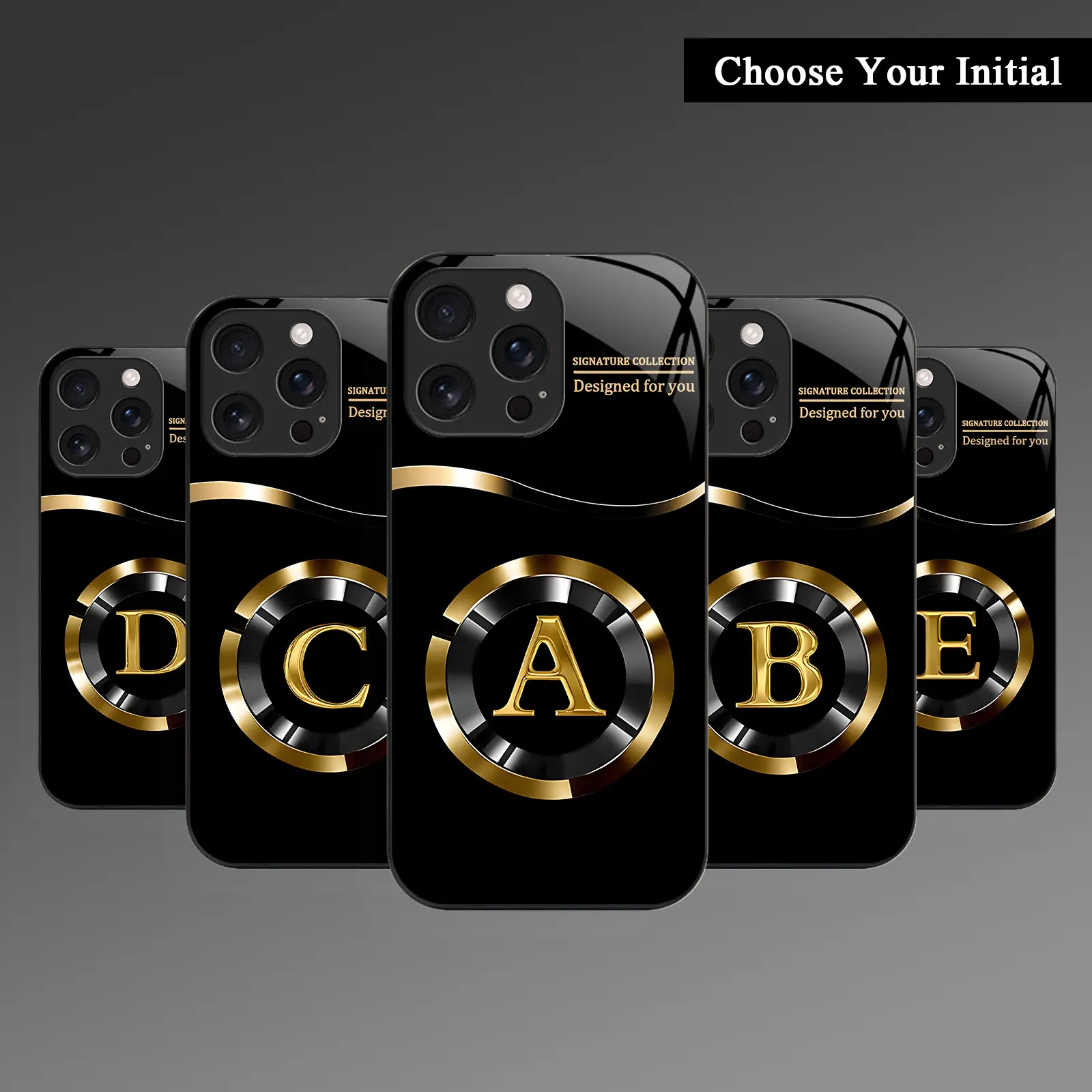 New High-End Gold Letter Glass Mobile Phone Case for iPhone 17Pro Max Air 16 15Plus 14 13 12 11 XR XS Luxury Black Initial Personalized Case Anti-Drop Anti-Fingerprint Exclusive Custom Premium Gifts NN78 ^DZ