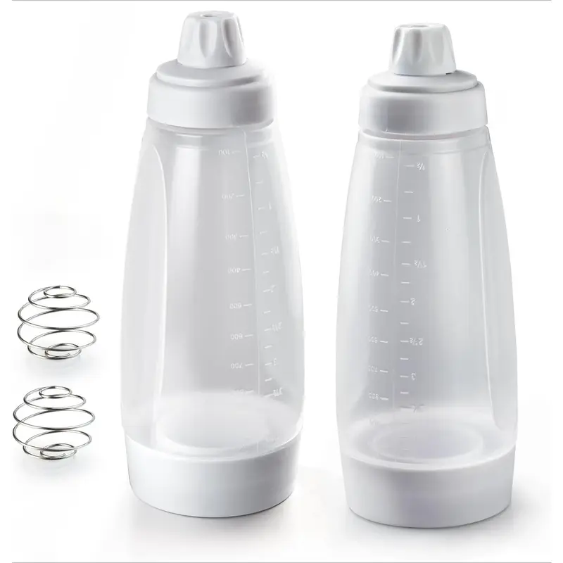 MIUVA 2-Pack 1L (1000ml) 2-in-1 Design Baking Pancake Batter Dispenser - BPA-Free Plastic & Smooth Metal Squeezer Bottle, Blender Balls, Silicone Components, Detachable Parts, 3.7 Inches, Crepe-Ready Flow (Spring Kitchen Gadget)