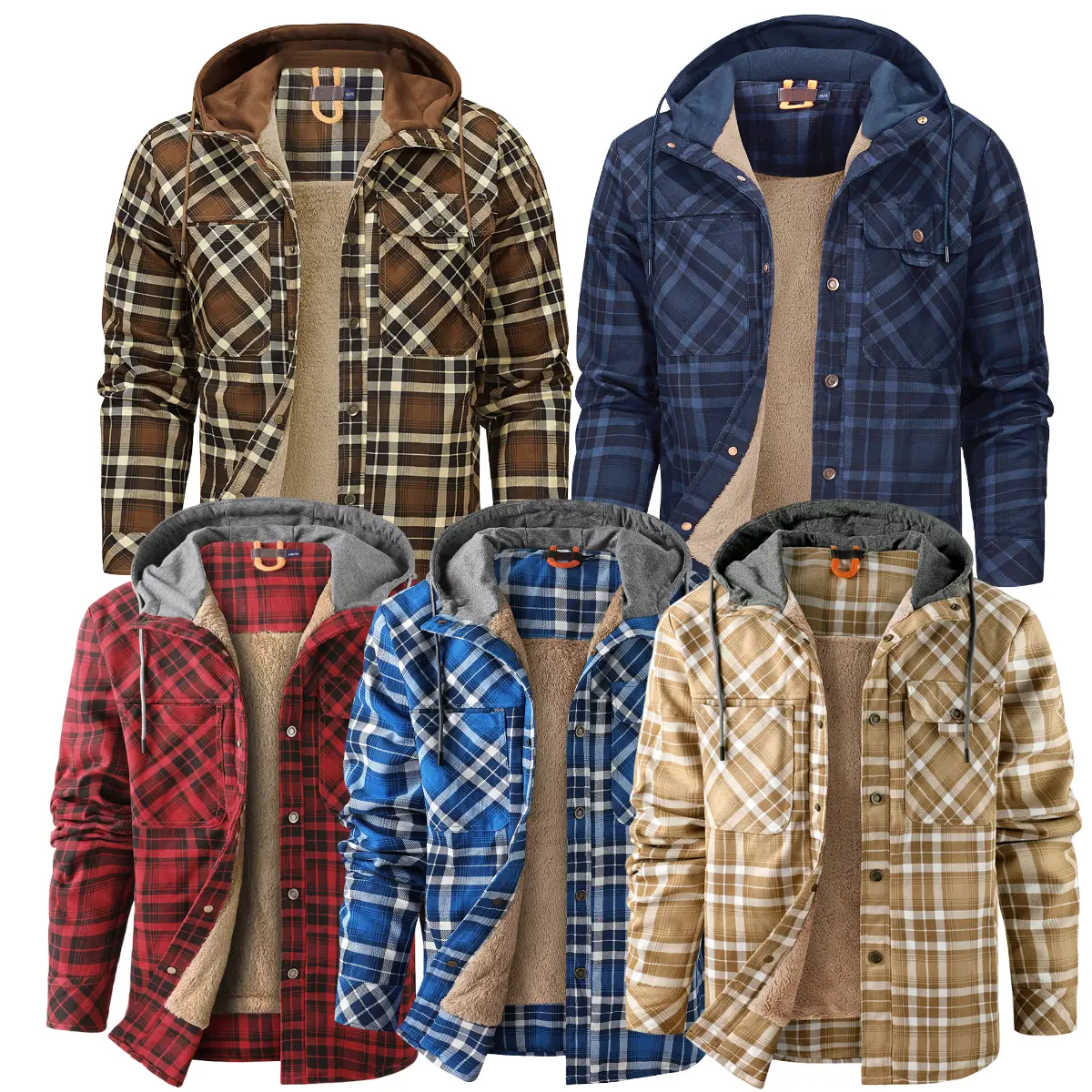 Men's Plaid Flannel Shirt Jacket, Casual Hooded Top with Warm Fleece Lining, Long Sleeve Button-Down Coat, Tops, Menswear, Checked, Stylish, Wardrobe