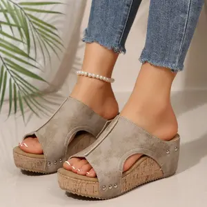 2026 Women's Vintage Wedge Mules Wood Heel Slip On Platform Sandals Summer Casual Mother's Day Gift