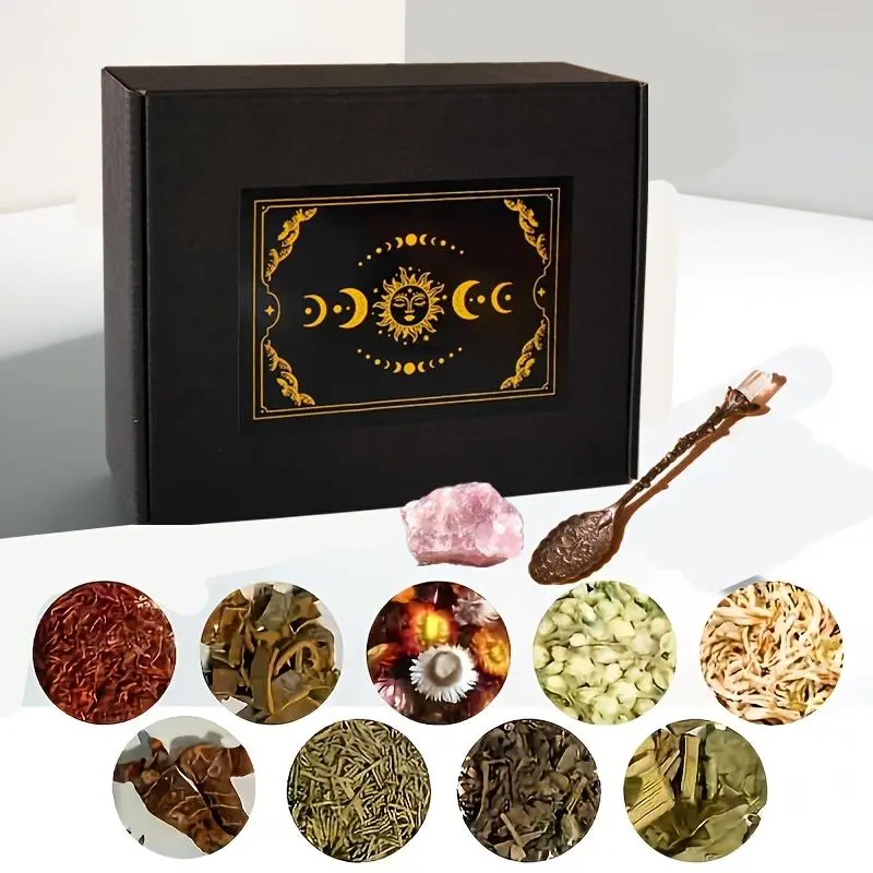 Witchcraft Supplies Kit 40 Pack - Spell Herbs - Beginner Witch Kit Box with Antique Spoon, Random Crystals, Witch Starter Kit, Witch Gift Decor Vintage decoration diy