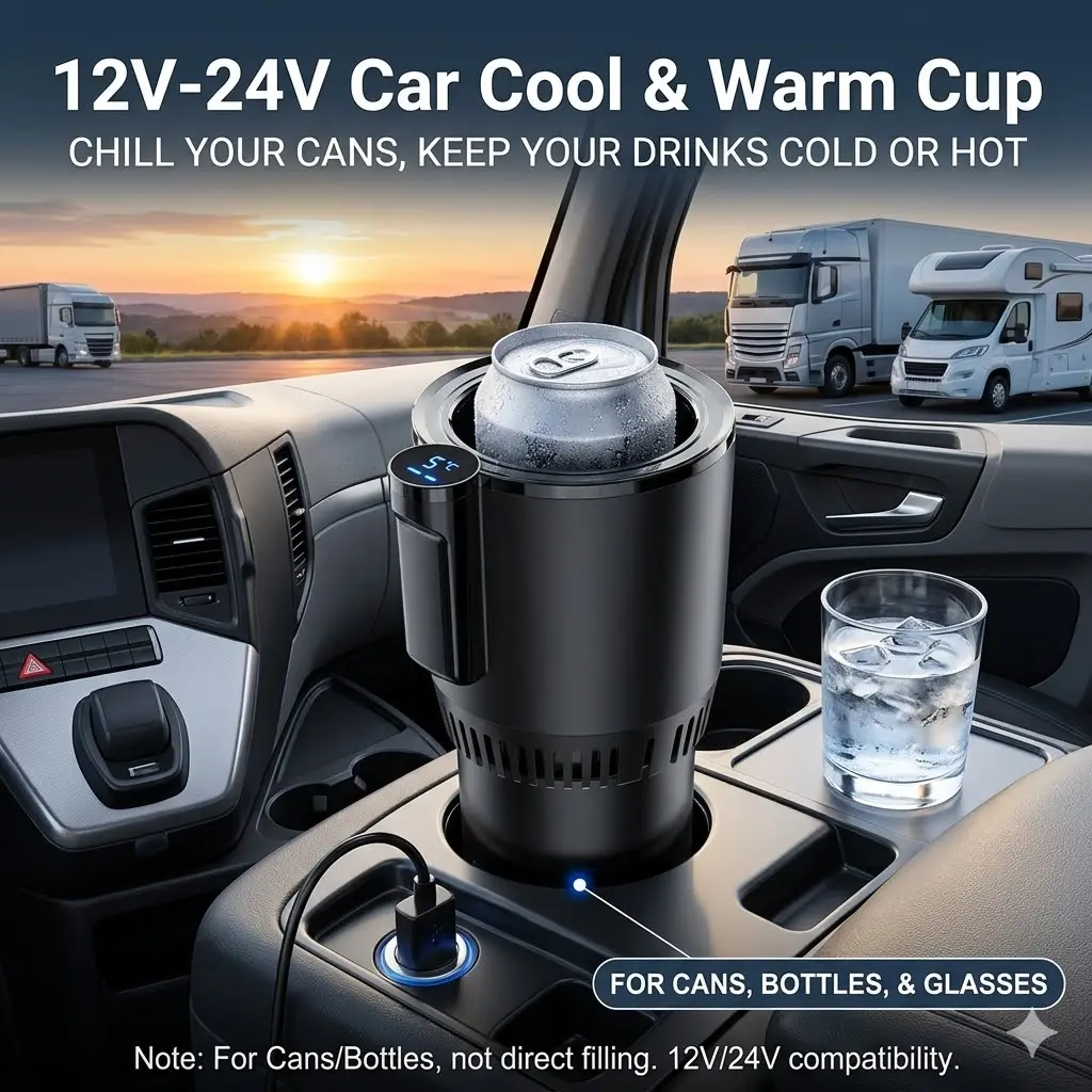12V-24V Car Thermal Electric Cup Holder Cooler - 18.6oz Fast Cooling Insulated Beverage Holder, Dual Function Portable Mini Drink Carrier in Cupholder for Truck, Camping (32°F/0°C)