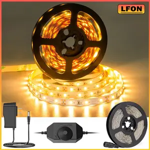 Dimmable 24V 32.8ft(10M) LED Strip Light Warm White，1200 LEDs 2835 SMD 3000K with Power Supply for Kitchen Bedroom Under-Cabinet Hallways Halloween, Christmas Kitchen Backyard Hallways Stairs DecorationDecoration Lighting