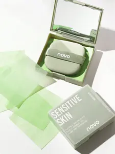 NOVO Oil Absorbing Paper Box - 1 Box 100pcs, Mirror & Puff, Portable Face Blotting Sheets for Students