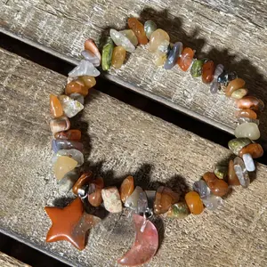 LIMITED EDITION Celestial Moon & Star Gemstone Bracelet | Natural Stone Chip Beads | Earthy Jewelry | Handmade Stretch Bracelet