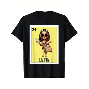 Women's Soft Casual Short-Sleeve High Neck Cotton T-Shirt, Comfy Humorous Mexican La Tia Aunt Fresa Cartoon Phone Graphic Top, Lady's Love-Filled Family Holiday Birthday Gift (Fits Women) summerwins