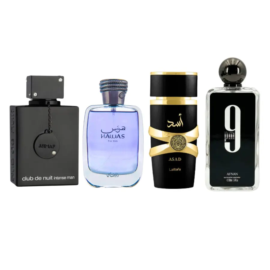 MEGA COMBO SET FOR MEN ARMAF CDN INTENSE MAN 3.6FL.OZ, HAWAS FOR HIM 3.4FL.OZ, ASAD 3.4FL.OZ & 9 PM 3.4FL.OZ long last