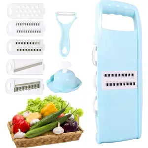 5in 1 Mandoline Slicer for Kitchen, Vegetable Slicer Multi Blade Potato Chip, Veggie Shredder, Vegetable Cutter, Julienne Shredder And Peeler for Small Job In Kitchen Blue, Food Prep Tool, Home Cooking, Efficient Slicer, Spacesaving Gadget