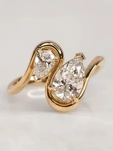 Exquisite Thin Waterdrop Design 18k Plated Zirconia Twisted Wave Pattern Bohemian Vintage Ring for Women, Elegant Jewelry Accessory, Elegant Engagement Ring