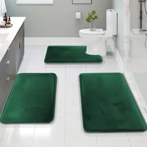 Clara Clark 3 Piece Bathroom Rugs Bath Mat Set, Velvet Memory Foam Bath Mats for Bathroom - Non-Slip, PVC Backing Bath Rugs, Washable - Dries Quickly, Green