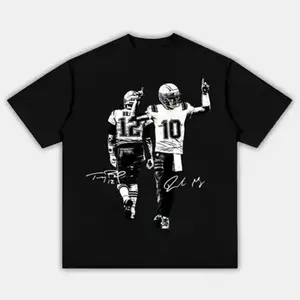 Drake Maye & Tom With Signature Shirt, Football Rap Tee Casual Letter Print
