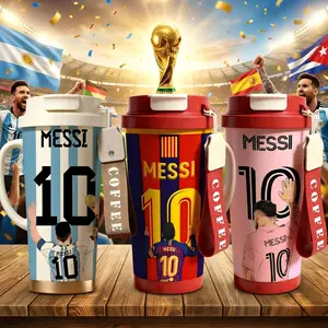 Vivacup 1Pc insulated mug Messi 10 back view Argentina vacuum cup, Thermos Cup, double wall stainless steel leak-proof travel tumbler for hot cold drinks, keeps warm 12 h/cold 24 h, 18oz soccer fan coffee thermal mug for women and men, football lover gift