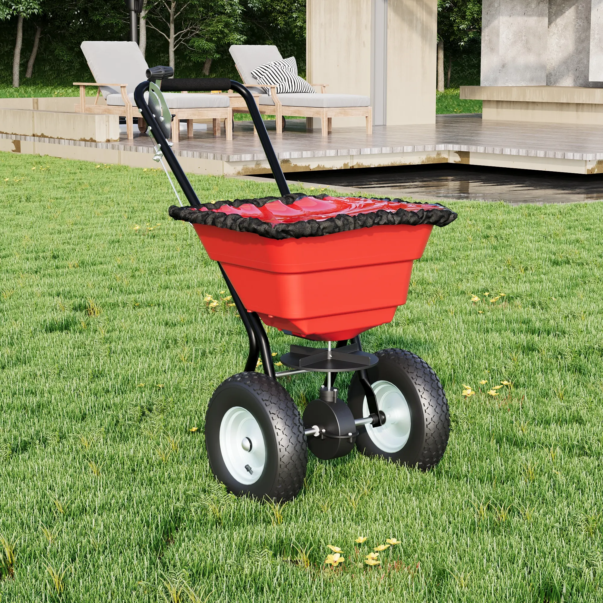 FUFU&GAGA 80 LB Walk-Behind Broadcast Spreader, All-Season Spreader for Seed, Fertilizer, Weed Killer & Salt