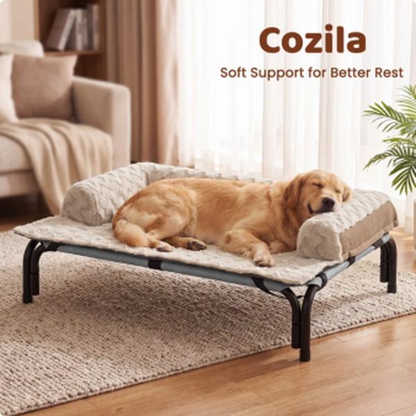 【TikTokShopFallDealsForYou】Cozila Elevated Dog Bed for Large Dogs Up to 120lb - Teslin Steel Mesh Cooling Mats, Detachable Snap-On Plush Mat, Waterproof Durable Frame, Joint-Friendly Support, Indoor/Outdoor, Hand Wash Only, Replacement Cover Options