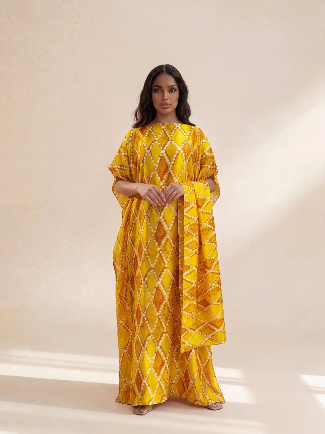 Women's Floral Print Geometric Shawl Scarf, Long Abaya Robe with Scarf, Spring Summer Mosquito Repellent, Dustproof for Dry Areas, Casual Modern Style, Womenswear