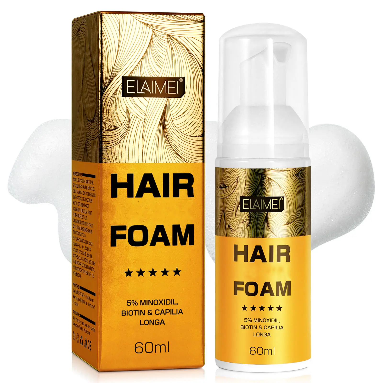 ELAIMEI Minoxidil Foam for Hair, 5% Minoxidil Foam for Men Hair(60ml)
