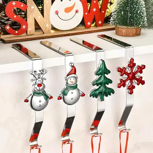 Set of 4 Colorful Weighted Christmas Stocking Holders Hangers Hooks for Mantle Fireplace Xmas Decoration