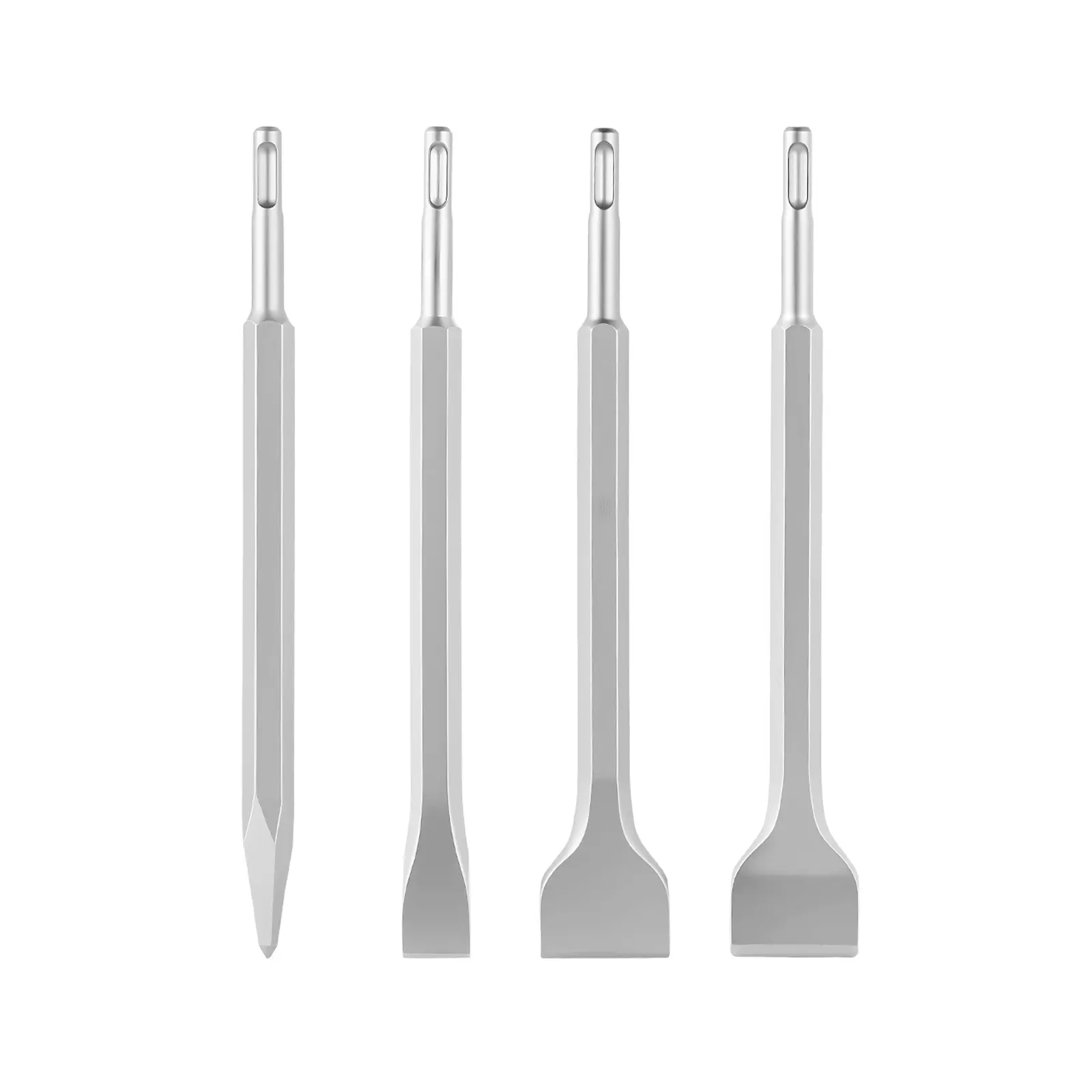 VEVOR 4-Pcs SDS Plus Chisel Set, Heat-Treated 40Cr Alloy Steel Rotary Hammer Drill Attachments with Quick Change Tool-Free Design, Point/Flat/Angled Spade Chisels, Sharp Edge, Superior Strength for Brick Masonry Tools, Concrete, Granite, DIY Enthusiasts,