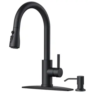 FORIOUS Kitchen Faucet with Soap Dispenser, Kitchen Faucets with Pull Down Sprayer, Updated High Arc Single Hole Faucet for Kitchen Sink RV