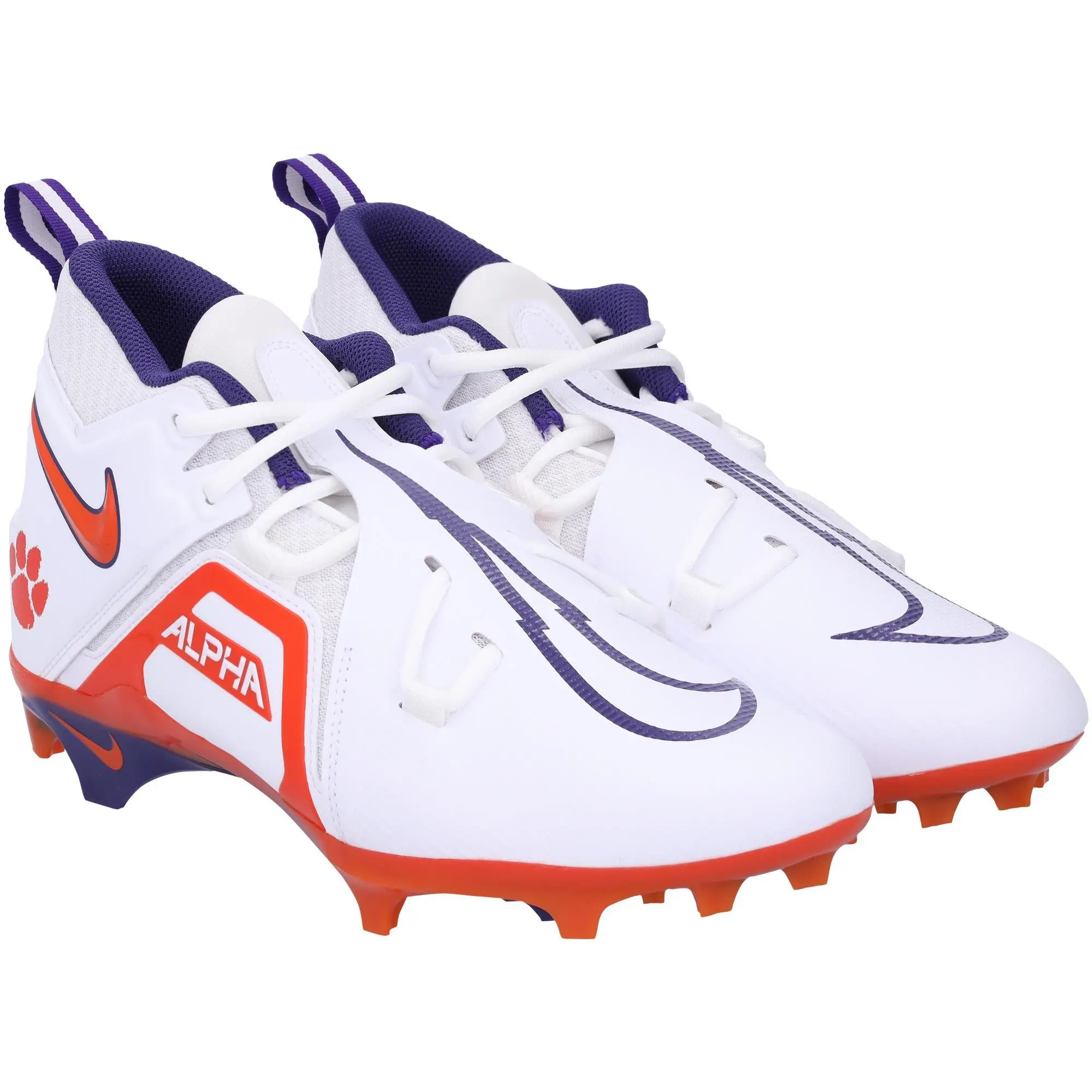 Clemson Tigers Team-Issued White Alpha Pro 3 Nike Cleats from the Football Program - Size 11