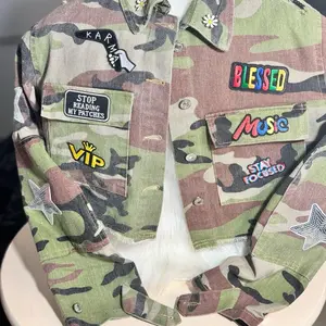 Camouflage Women's Jacket with Patches and Brooches Fashion