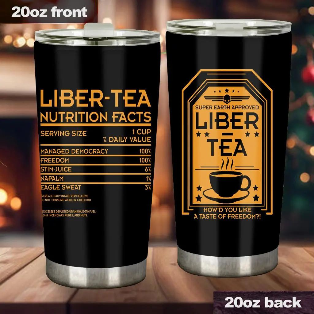 Liber Tea Helldivers Merch Stylish Printed Stainless Steel Vacuum Insulated Flask - Beverage Tumbler with Lid, Video Game Gift, Coffee Mug - scs14711