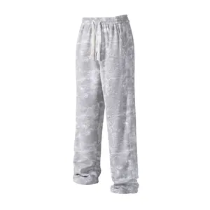 Men's gray tie dye loose drawstring sports pants