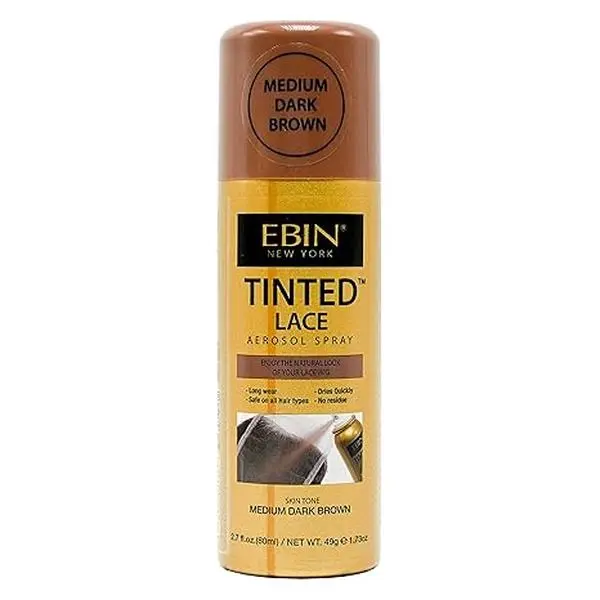 Ebin New York Tinted Lace Aerosol Spray (2.7oz/80ml Bottle) - Beauty Products for Adults, Haircare Hair Color for Lace Wigs, Buildable Skin Tone-Matching Coverage, Contains Alcohol & Cyclopentasiloxane, Brush-Inclusive, Dries Quickly