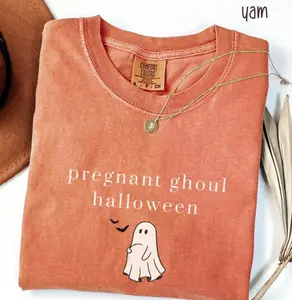 Comfort Colors Pregnant Ghoul Halloween Shirt, Funny Maternity Ghost Tee, Cute Baby Bump Reveal Idea For Fall, Spooky Season Pregnancy Outfit, Fun Halloween Shirt