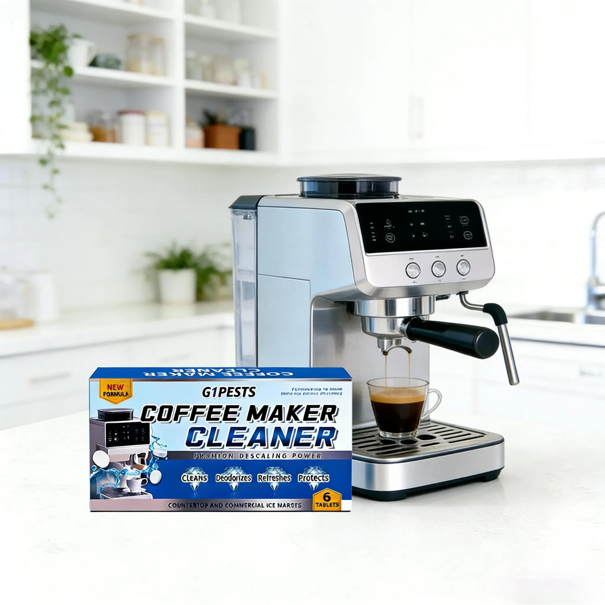 Universal Coffee Maker Active Cleaner Tablets - 6-Pack Deep Scale Removal for Home & Office Users, Household Cleaning Supplies for Coffee Machines