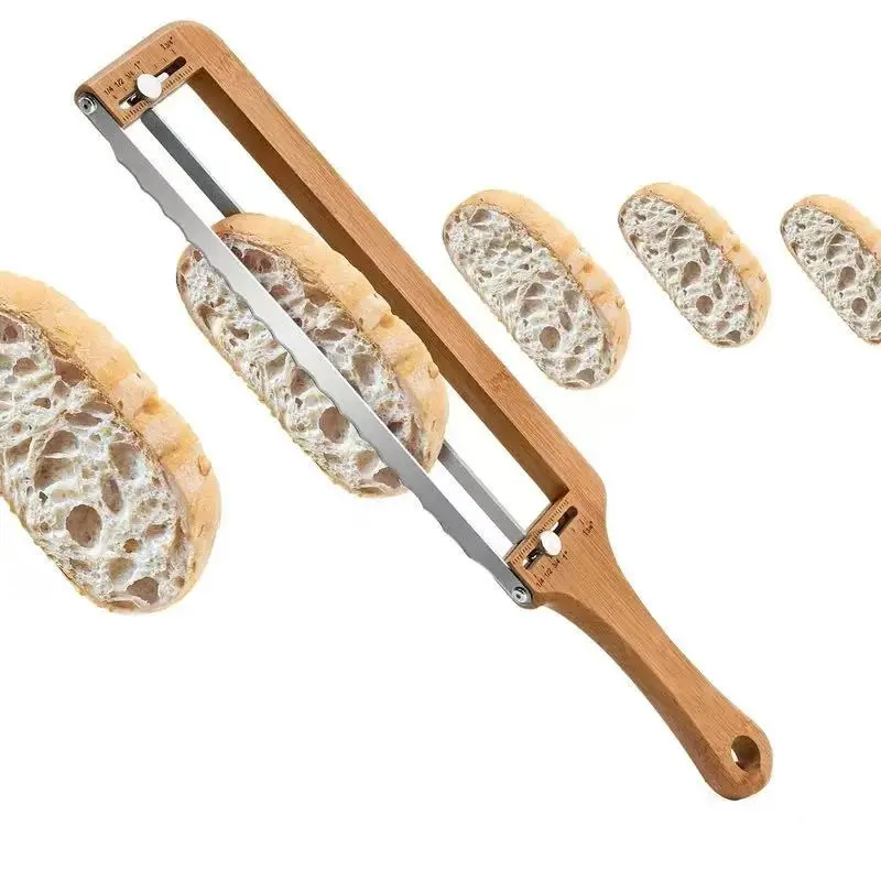 Stainless Steel Adjustable Bread Slicer - Home Kitchen Accessory, Baking Utensils, Corrosion-Resistant, Rust-Resistant Non-Toxic Toothed Blade, Thickness Guide, Durable Precise Slicing for Homemade Rolls, Baguettes