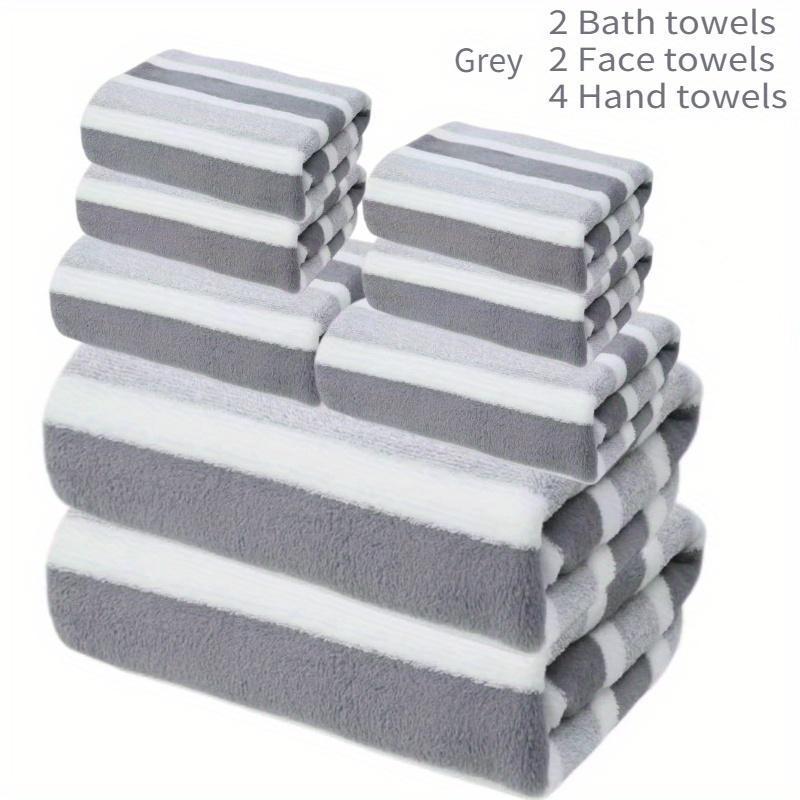 8pcs/set, no hair loss, super water absorption, super soft two-color striped interval bath towel combination, including 2 large bath towels, 2 large face towels, 4 hand towels