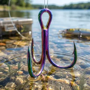 10pcs Stainless Steel Treble Hooks with Triple Barb Design, Corrosion-Resistant Rainbow Colors for Freshwater & Saltwater Fishing. High Sensitivity Anti-Slip Anchor Hook Tip for Bass Trout. 4 Sizes: #4 #6 #8 #10, Fishing Hook Set