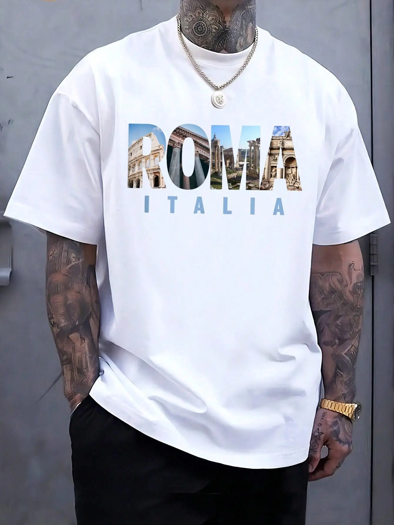 100% Cotton Rome Italy Landmarks T-Shirt, Men's Women's Shirt Top, Short Sleeve Tops Crewneck Tshirt