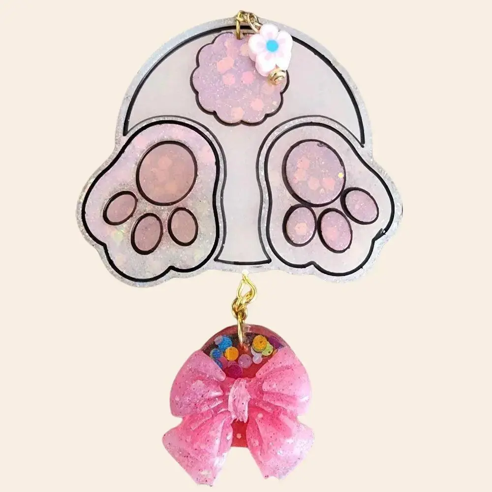 Attachable Easter Bunny Charm with Glitter and Pink Bow, Flower Charm with Colorful Beads, Includes Hanging Flower Design