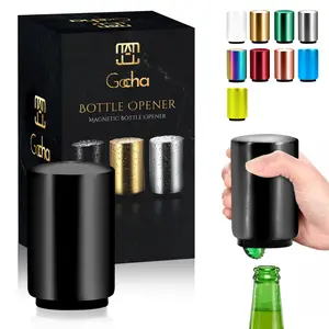 Magnetic Bottle Opener | Automatic Stainless Steel Cap Remover | Magnetic Beer Opener with Cap Catcher | Push & Pull Magnet Bottle Opener