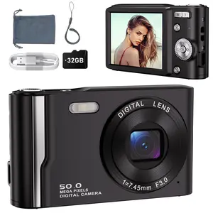 Digital Camera, Kids Camera, 50 Megapixel 16x Digital Zoom Focus Camera with 32GB card, Auto Focus,Anti-Shake Compact Compact Camera for Teen Adult Beginners Black