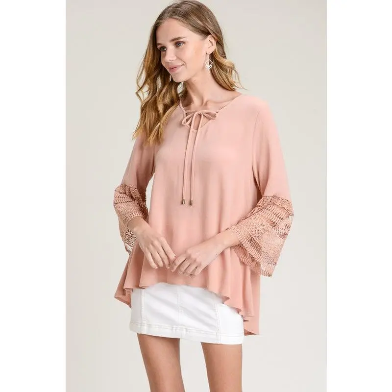 Doe & Rae Crochet Bell Sleeve Blouse