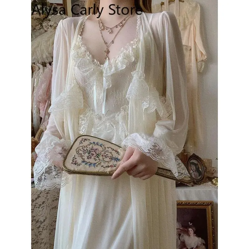 French Sweet Vintage Fairy Dress Women 2022 Autumn Lace Sexy Casual Korean Dress Female Court Chiffon Elegant Long Strap Dresses