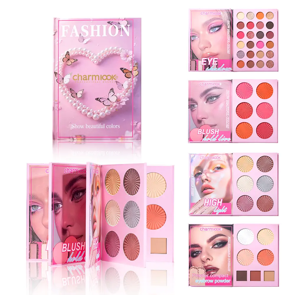 4-in-1 Compact Convenient Makeup Book Palette Set - Eyeshadow, Blush, Highlighter, Brow Powder, Compact Powder - Daily Multi-Page Cosmetic Kit for Adults, Travelers, All Skin Types Complete Face Makeup, Women, Powder Brows, Full Face