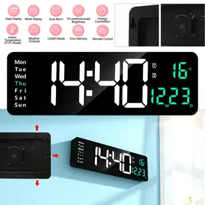 Digital Wall Clock, 13" Large Display Digital Clock with Remote Control, Auto-Dimming Wall Clock with Night Light, DST, Date Week,Temp for Living Room, Bedroom, Decor