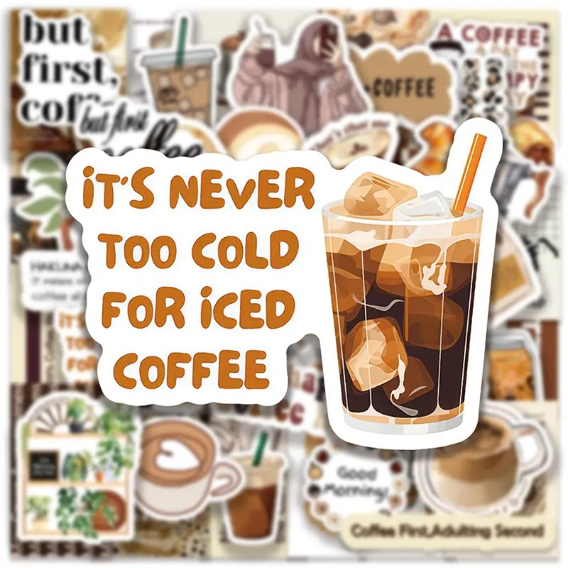 50pcs Summer Coffee Retro Stickers, Vintage Design for Coffee Cups & Notebooks, Relaxing Coffee Break Essentials, Summer Vibes, Hot Selling Coffee Lovers Accessories, Self Adhesive Stickers, Aesthetic Stickers