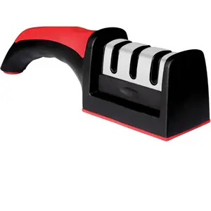 XE Kitchen Knife Sharpener – 3 Stage Manual Knife Sharpeners for Sharpening Home and Restaurant Knives - Ceramic Stone, Tungsten Carbide Plates Knife Sharpener Tool