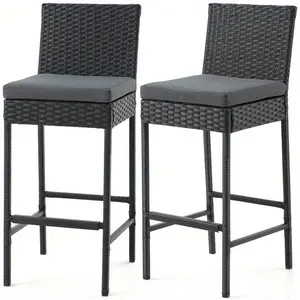 Set of 2 Wicker Outdoor 30" Bar Stools with Cushions, All-Weather High Bar Chairs for Patio, Poolside, and Backyard, Comfortable and Stylish Seating for Outdoor Entertaining