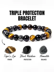 Triple Protection Bracelet, Unisex Gemstone Healing Crystal Bracelet, Fashionable Jewelry for Women & Men, Ideal Gift for Friends