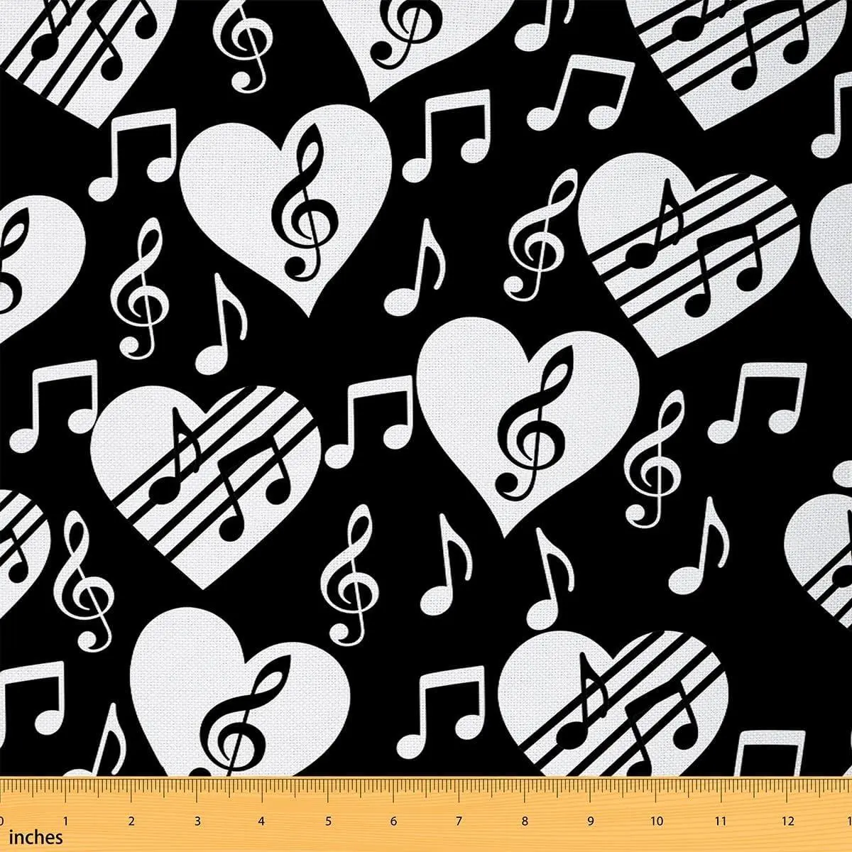 Music Theme Outdoor Fabric,White Love Heart Musical Notes Fabric Craft Lover,Modern Simple Style Soft Flannel Polyester No Stretch Fabric Quilting Sewing